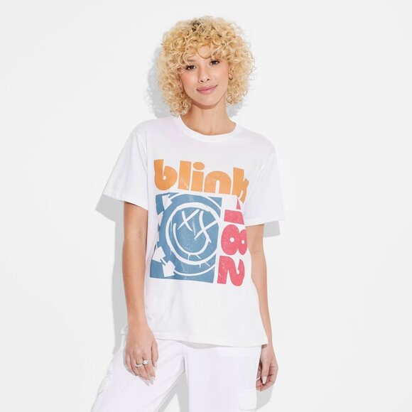NEW Women's Blink 182 Short Sleeve Graphic T-Shirt - White - Picture 2 of 9